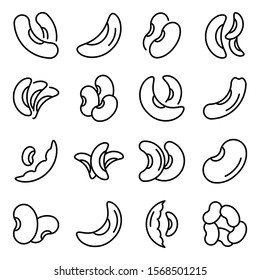 Kidney bean icons set. Outline set of kidney bean vector icons for web design isolated on white background