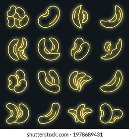 Kidney bean icons set. Outline set of kidney bean vector icons neon color on black