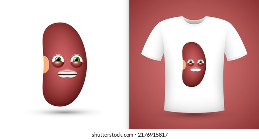 Kidney Bean on white shirt. Vector