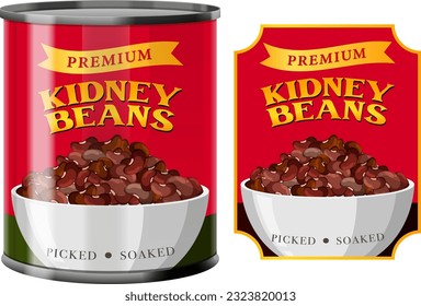 KIdney Beans in Food Can con una etiqueta ilustrada aislada