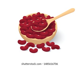 Kidney beans, Red beans in a wooden bowl. Isolated on white background.