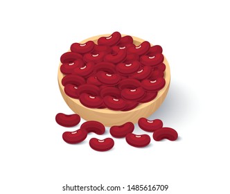 Kidney beans, Red beans in a wooden bowl. Isolated on white background.