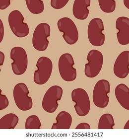 Kidney beans seamless pattern isolated on beige background. Beans vector wallpaper. Healthy cuisine ingredient. Vegan protein source.