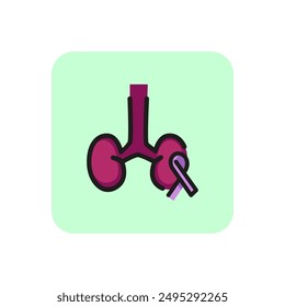 Icono de línea de concientización de cáncer renal. Enfermedad, Asistencia mundial, oncología. Concepto de cáncer. La Ilustración vectorial se puede utilizar para temas como anatomía, diálisis, medicina