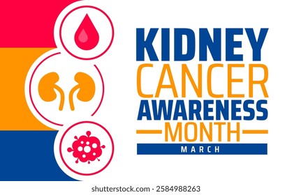 Kidney Cancer Awareness Month background banner or poster design template. observed every year in March. Holiday concept. Use to any Template, card, poster, placard, template.