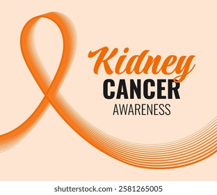 Kidney Cancer Awareness Month banner. 3d orange ribbon typographic poster. Healthcare concept.