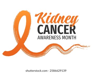 Kidney Cancer Awareness Month banner. Orange ribbon brush stroke typographic poster.