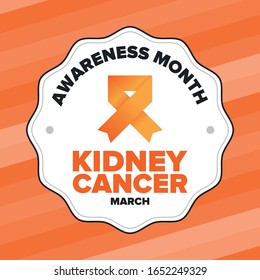 Kidney Cancer Awareness Month. Celebrate annual in March. Control and protection. Prevention campaign. Medical healthcare concept. Poster with ribbon. Banner and background. Vector illustration