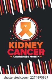 Kidney Cancer Awareness Month. Celebrate annual in March. Control and protection. Prevention campaign. Medical healthcare concept. Poster with ribbon. Banner and background. Vector illustration