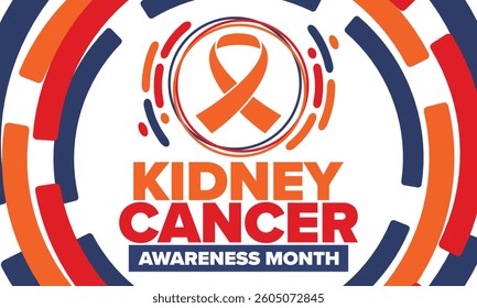 Kidney Cancer Awareness Month. Celebrate annual in March. Control and protection. Prevention campaign. Medical healthcare concept. Poster with ribbon. Banner and background. Vector illustration