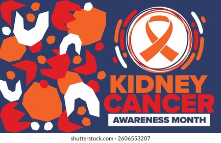 Kidney Cancer Awareness Month. Celebrate annual in March. Control and protection. Prevention campaign. Medical healthcare concept. Poster with ribbon. Banner and background. Vector illustration