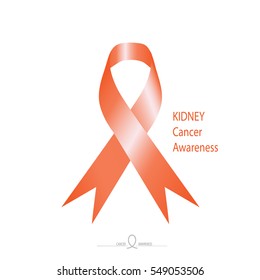 Kidney Cancer awareness, orange color ribbon on solid white background.