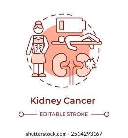 Kidney cancer soft red concept icon. Type of oncology. Weight loss and tiredness. Renal cancer. Round shape line illustration. Abstract idea. Graphic design. Easy to use in article