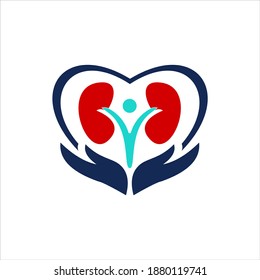 Kidney care logo design vector. Kidney protect clinic abstract symbol.
