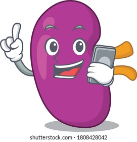Kidney caricature character speaking with friends on phone