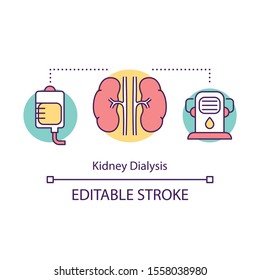 Kidney Dialysis Concept Icon. Haemodialysis. Medical Treatment. Artificial Kidney Machine. Filtering Blood. Bioengineering Idea Thin Line Illustration. Vector Isolated Outline Drawing. Editable Stroke