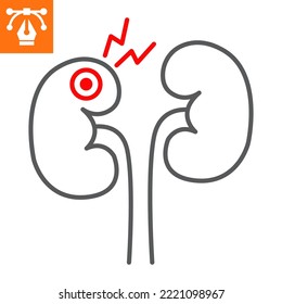 Icono de línea de la enfermedad renal, ícono de estilo de contorno para sitio web o aplicación móvil, pielonefritis y glomerulonefritis, icono vectorial de fallo renal, ilustración vectorial simple, gráficos vectoriales.