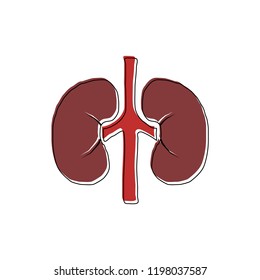 Kidney doodle icon. Overlay print with offset. Vector eps10.