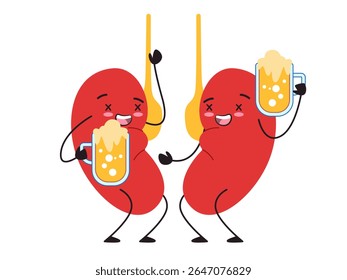 Kidney drink alcohol drunk kidneys disease character adorable cute of organ anatomical with facial expression
