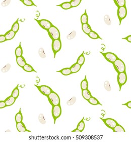 Kidney french bean pods seamless vector pattern. Vegetable repeat green and white background.