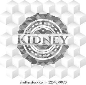 Kidney grey badge with geometric cube white background
