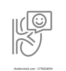 Niere mit glücklichem Gesicht in Chat-Blase Linie Symbol. Gesundes Organ zum Filtern von Blutsymbol