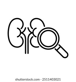 Kidney health check icon. Outline style. Vector. Isolate on white background.