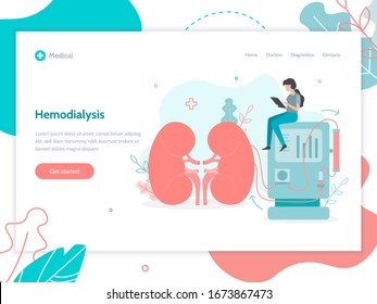 Kidney Hemodialysis. Cleansing And Transfusion Of Blood Through A Dialysis Machine. Modern Web Banner. Medical Flat Vector Illustration.