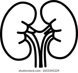 Nierensymbol Ein sauberes, stilisiertes Symbol der menschlichen Niere, das eine krasse und moderne Essenz einfängt, bereit, Gesundheitswesen und medizinische Themen darzustellen