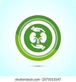 Kidney icon design illustration. Human organ icon, Kidney care logo symbol. Green color button design