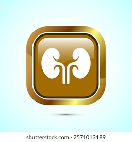 Kidney icon design illustration. Human organ icon, Kidney care logo symbol. Gold color square button design