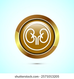 Kidney icon design illustration. Human organ icon, Kidney care logo symbol. Gold color round button design