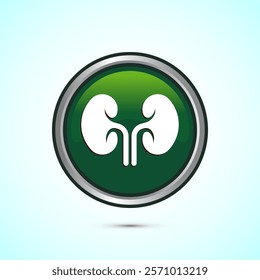 Kidney icon design illustration. Human organ icon, Kidney care logo symbol. Green color round button design