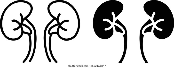 Nierensymbol-Set - Schwarz-Weiß menschlicher Organvektor für Anatomie, Medizin und Urologie