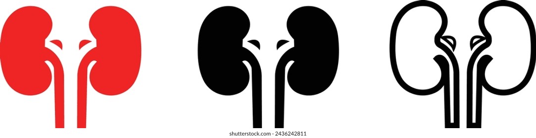 Conjunto de vector de icono de riñón. Plantilla de diseño de logotipo de urología. Diseño de símbolo y signo vectorial Trazo editable. Silueta con órgano interno. aislado sobre fondo transparente se puede utilizar para web, móvil, ui.