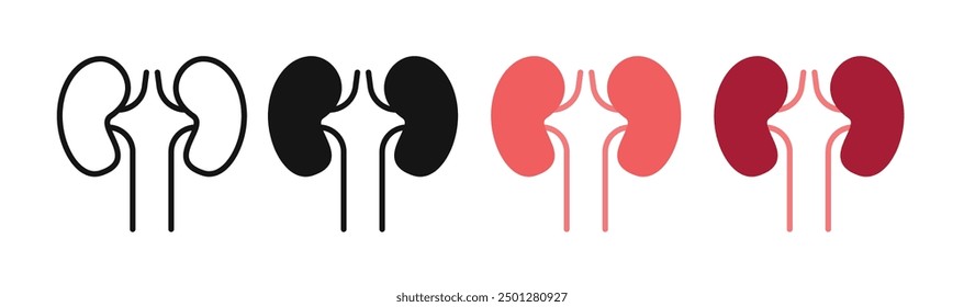 Kidney iconicon vector collection in outlined and solid style