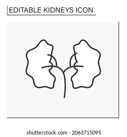 Kidney line icon. Deformed internal organ. Unhealthy, problemed kidneys. Healthcare concept.Isolated vector illustration.Editable stroke