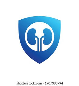 kidney logo with shield concept. dialysis icon illustration