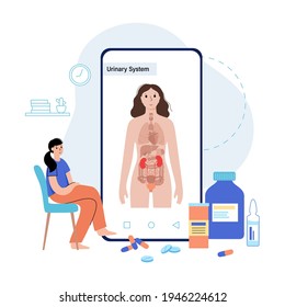Kidney logo vector illustration. Online clinic application for phone. Consultation with doctor. Human internal organ medical examination. Diagnosis of kidney diseases, cancer, polycystic and treatment