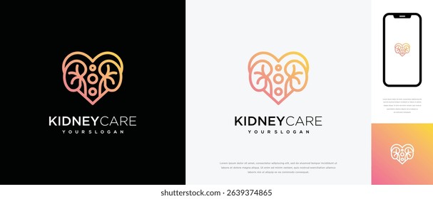 Kidney love logo design. Kidney internal organ logo design vector icon	