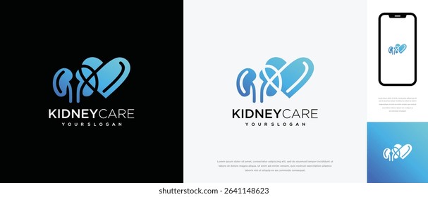 Kidney love logo design. Kidney internal organ logo design vector icon	