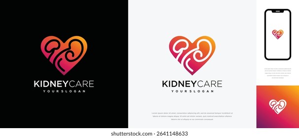 Kidney love logo design. Kidney internal organ logo design vector icon	