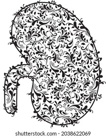 Kidney made from black floral. Vector illustration.	