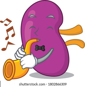 Kidney musician of cartoon design playing a trumpet
