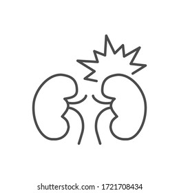 Kidney pain related vector thin line icon. Isolated on white background. Editable stroke. Vector illustration.