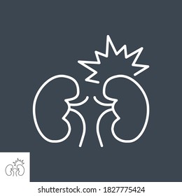 Icono de línea delgada vectorial relacionado con el dolor renal. Aislado sobre fondo negro. Trazo editable. Ilustración vectorial.