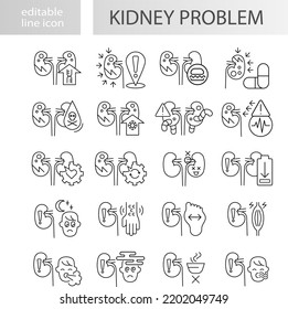 kidney problem, line editable icons for web design, templates and more