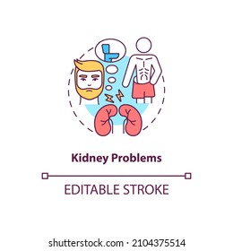 Kidney Problems Concept Icon. Internal Organs Chronic Disease. Renal Illness Abstract Idea Thin Line Illustration. Isolated Outline Drawing. Editable Stroke. Roboto-Medium, Myriad Pro-Bold Fonts Used