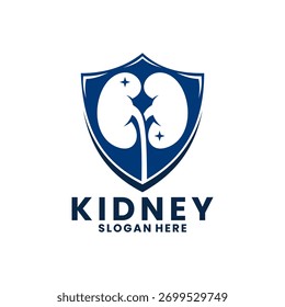 Vector de diseño de logotipo de protecciones renales. Riñón con ilustración de escudo logo diseño Vector Plantilla