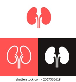 Kidney Renal Flat Realistic Icon. Human Kidney Vector Organ Icon. Anatomy Urology Or Nephrology Logo